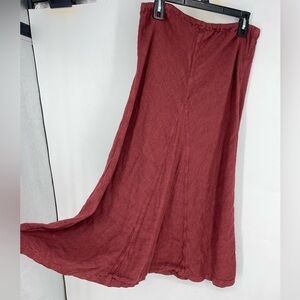 Vintage 90s CP Shades Large Linen Red Maxi Swing Skirt Lagenlook Boho Cottage